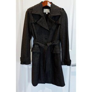 2013 Banana Republic Gray Herringbone Wool Single-Breasted Trench Coat, Petite S